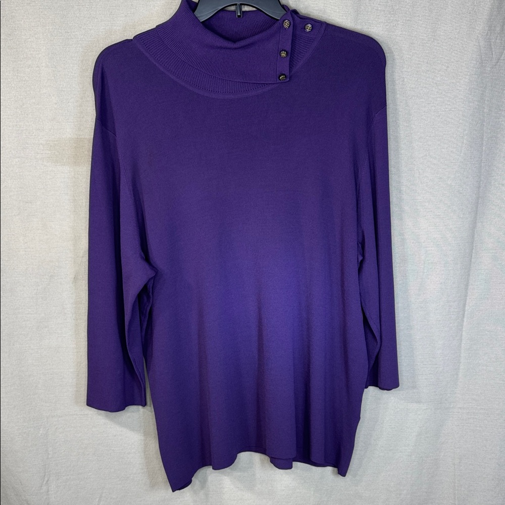 Dana‎ Buchman Sweater Purple Turtleneck w/ Button Detail in Size 3X
